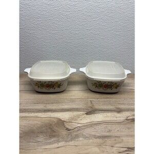 Set Of 2 Corning Ware Spice Of Life Casserole Dish 2 3/4 Cup With Plastic Lids